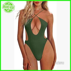 Sexy Criss Cross Halter Monokini One Piece Swimsuit Backless Cut Out